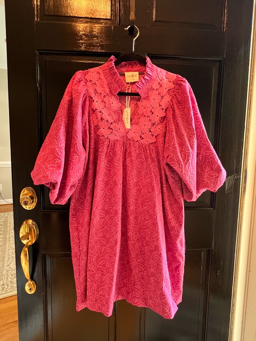 NWT Umgee Pink Floral Lace Yoke Dress with Ruffle Collar